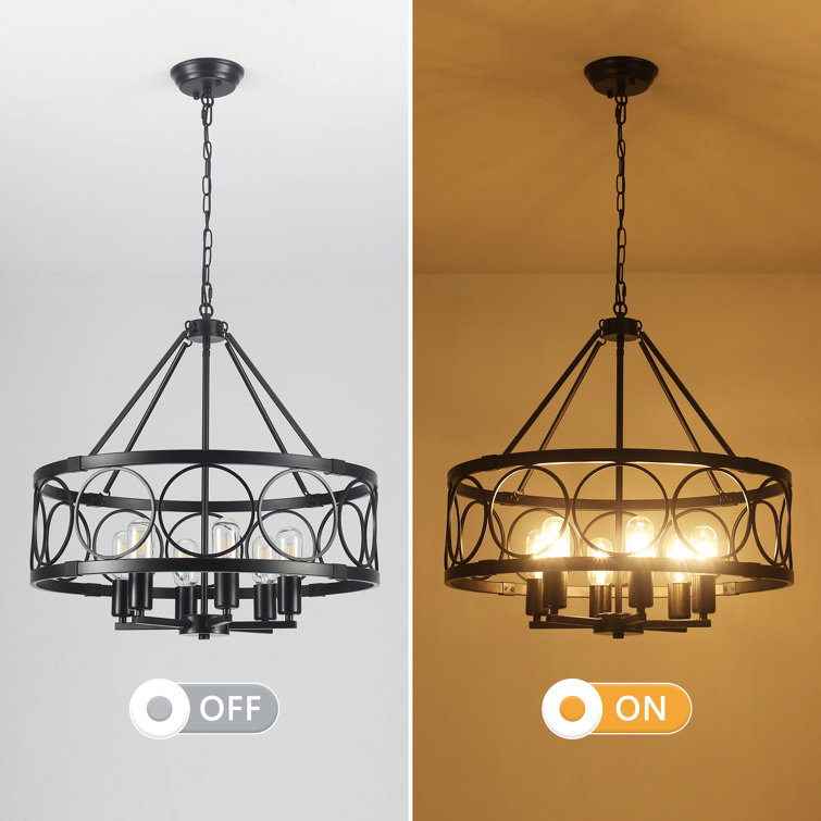 Black Metal 6-Light Adjustable Drum Chandelier