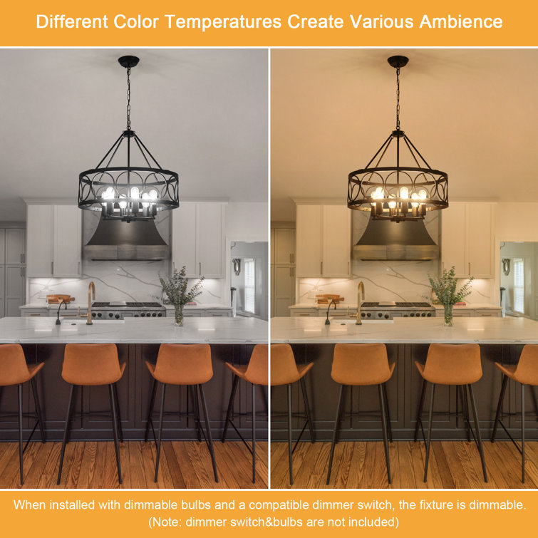 Black Metal 6-Light Adjustable Drum Chandelier
