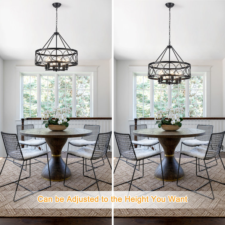 Black Metal 6-Light Adjustable Drum Chandelier