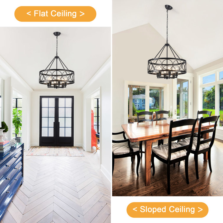 Black Metal 6-Light Adjustable Drum Chandelier