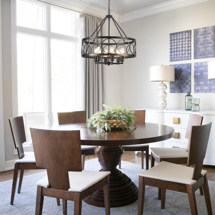 Black Metal 6-Light Adjustable Drum Chandelier