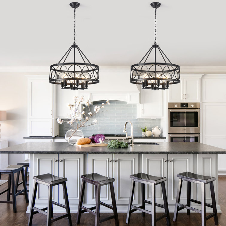 Black Metal 6-Light Adjustable Drum Chandelier