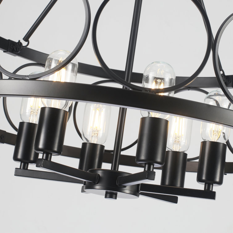Black Metal 6-Light Adjustable Drum Chandelier