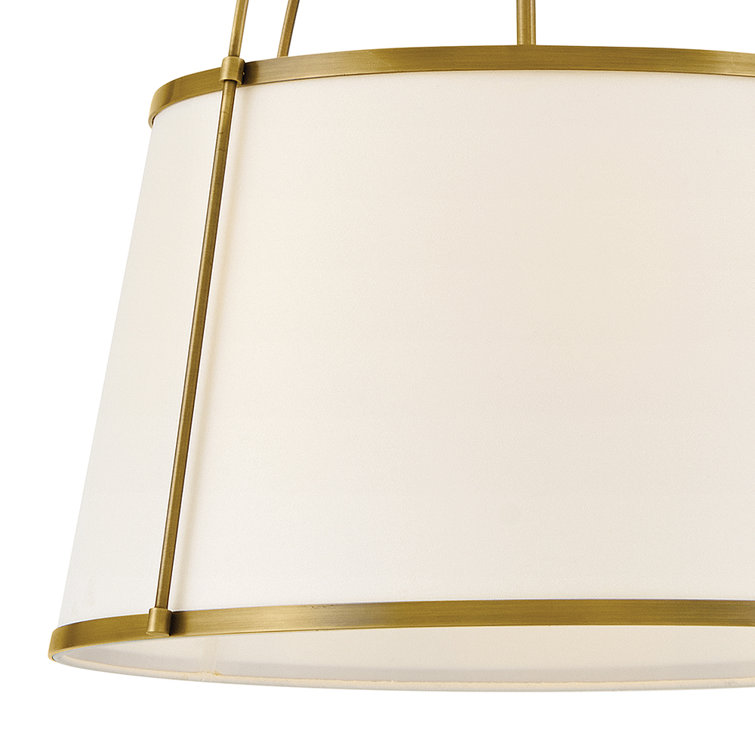 Lacquered Dark Brass Drum Chandelier with Off-White Linen Shade