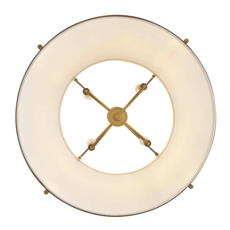 Lacquered Dark Brass Drum Chandelier with Off-White Linen Shade