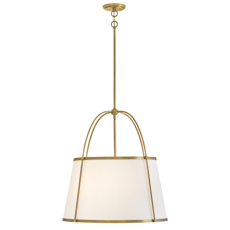 Lacquered Dark Brass Drum Chandelier with Off-White Linen Shade