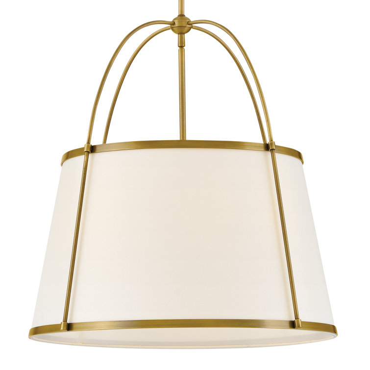 Lacquered Dark Brass Drum Chandelier with Off-White Linen Shade
