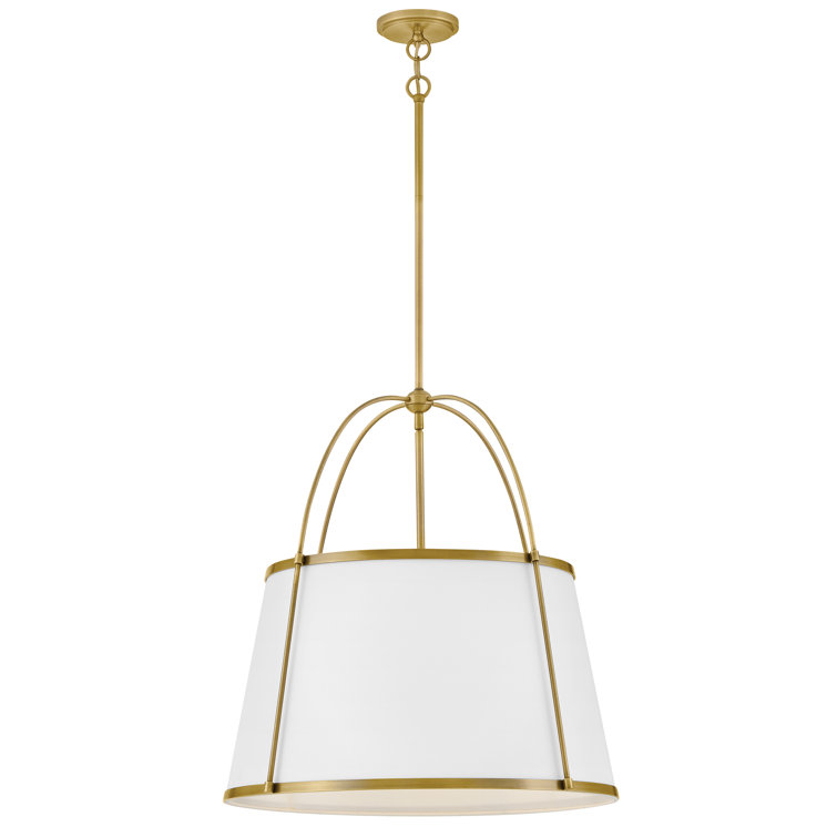 Lacquered Dark Brass Drum Chandelier with Off-White Linen Shade