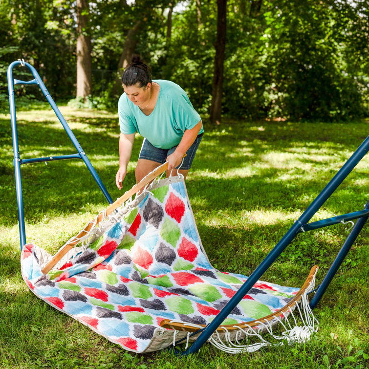 Vivid Multicolor Quilted 2-Person Hammock with Bamboo Spreader Bars