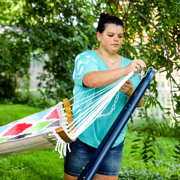 Vivid Multicolor Quilted 2-Person Hammock with Bamboo Spreader Bars
