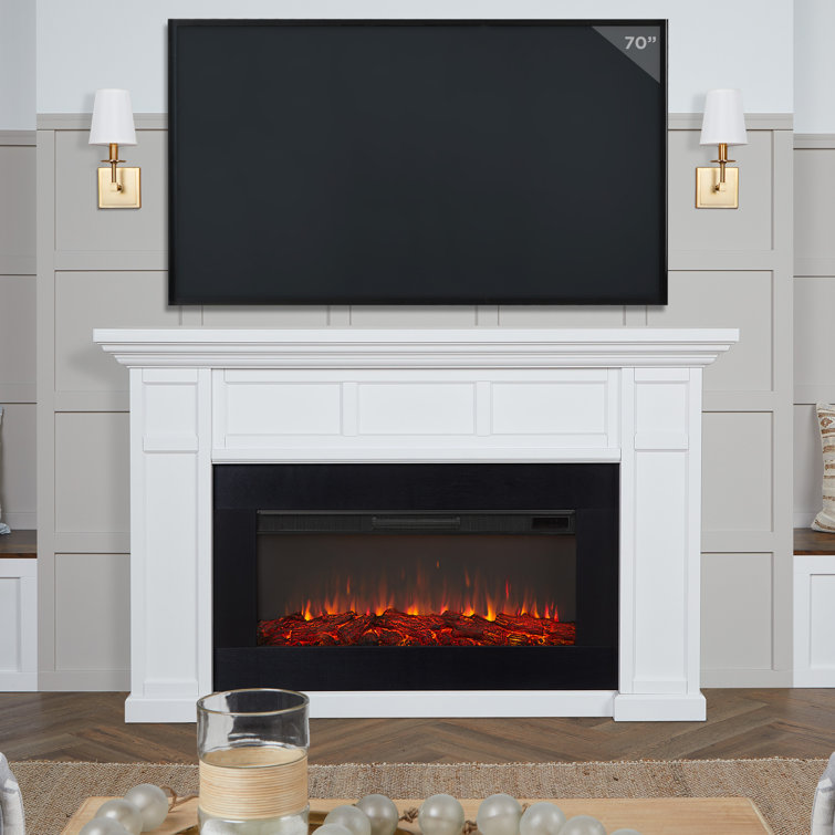 Alcott 75" White Electric Fireplace with Mantel