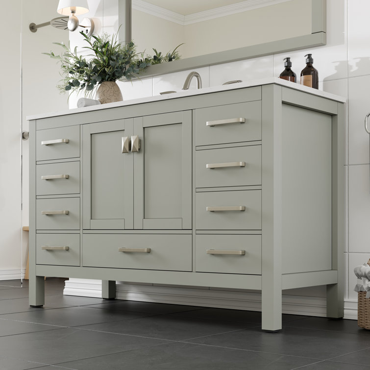 Aberdeen 54" Gray Solid Wood Bathroom Vanity with White Quartz Top
