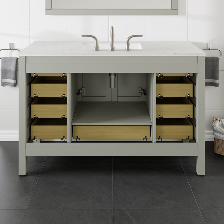 Aberdeen 54" Gray Solid Wood Bathroom Vanity with White Quartz Top