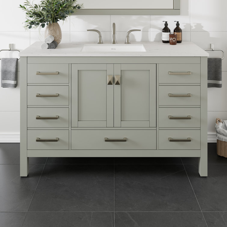 Aberdeen 54" Gray Solid Wood Bathroom Vanity with White Quartz Top