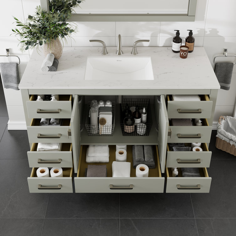 Aberdeen 54" Gray Solid Wood Bathroom Vanity with White Quartz Top