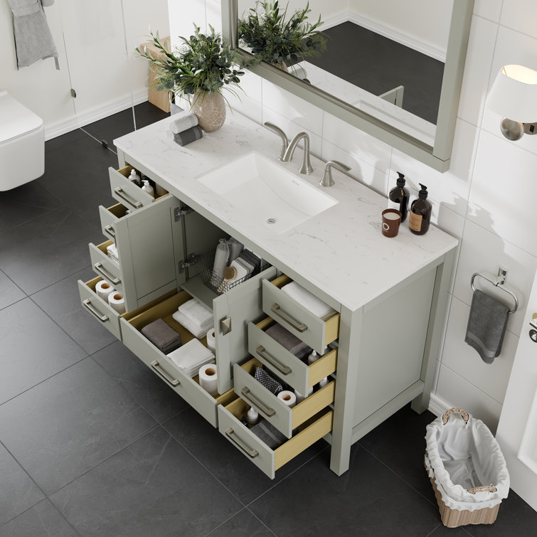 Aberdeen 54" Gray Solid Wood Bathroom Vanity with White Quartz Top