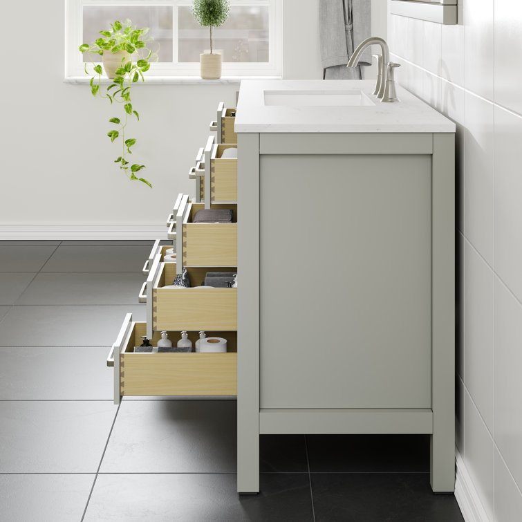 Aberdeen 54" Gray Solid Wood Bathroom Vanity with White Quartz Top