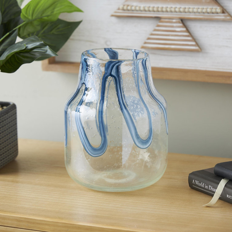 Handmade Clear and Blue Glass Decorative Table Vase