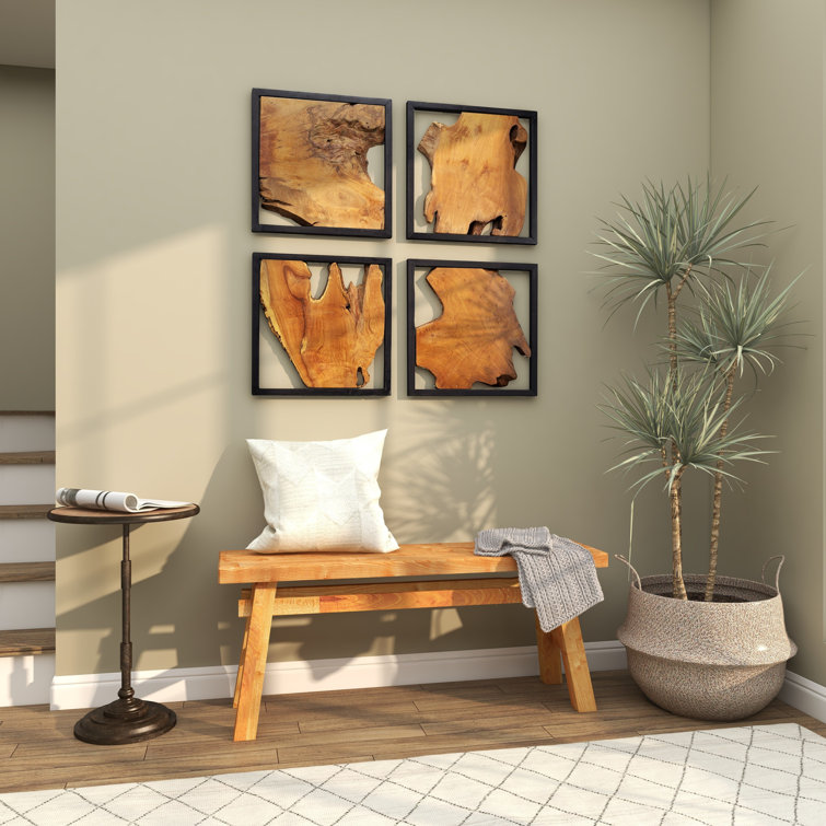 Rustic Trestle-Legged Pale Brown Wood Storage Bench