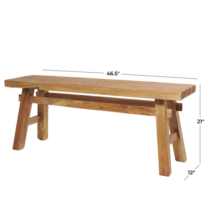 Rustic Trestle-Legged Pale Brown Wood Storage Bench