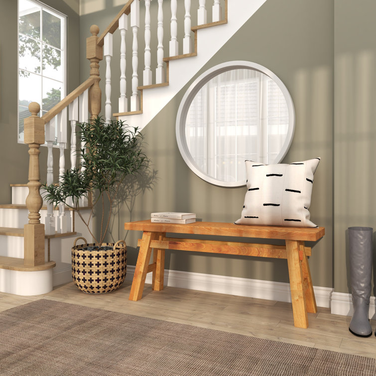 Rustic Trestle-Legged Pale Brown Wood Storage Bench