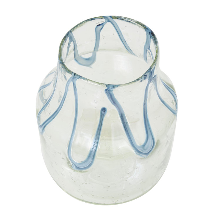 Handmade Clear and Blue Glass Decorative Table Vase