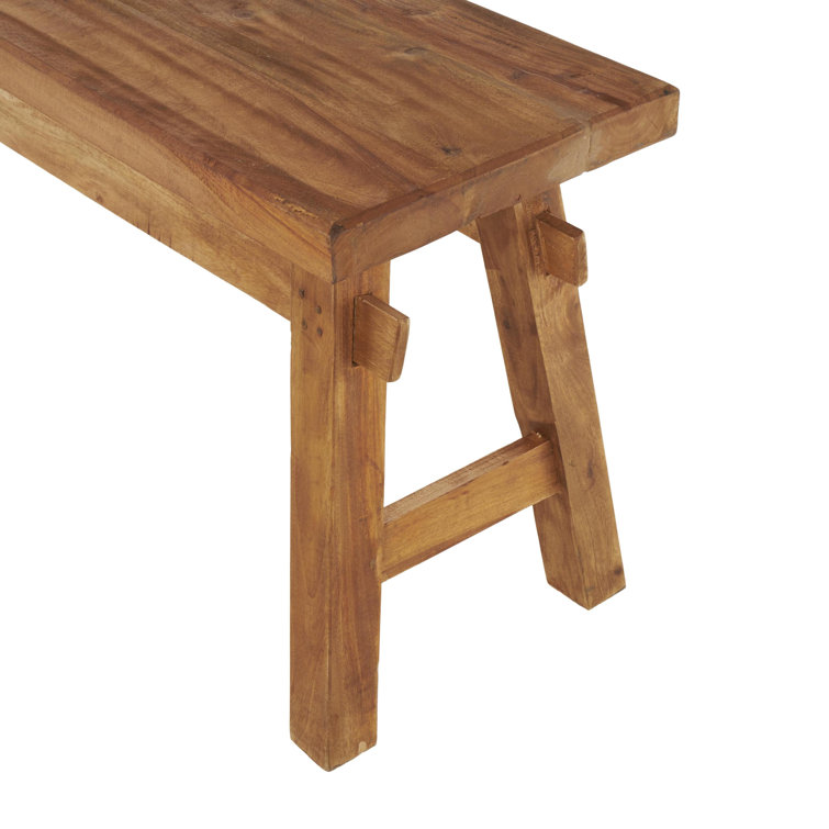 Rustic Trestle-Legged Pale Brown Wood Storage Bench