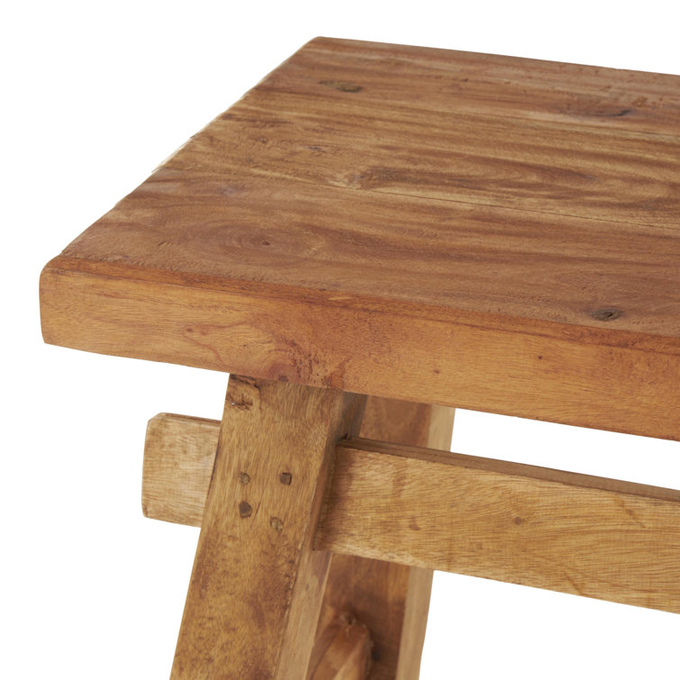 Rustic Trestle-Legged Pale Brown Wood Storage Bench