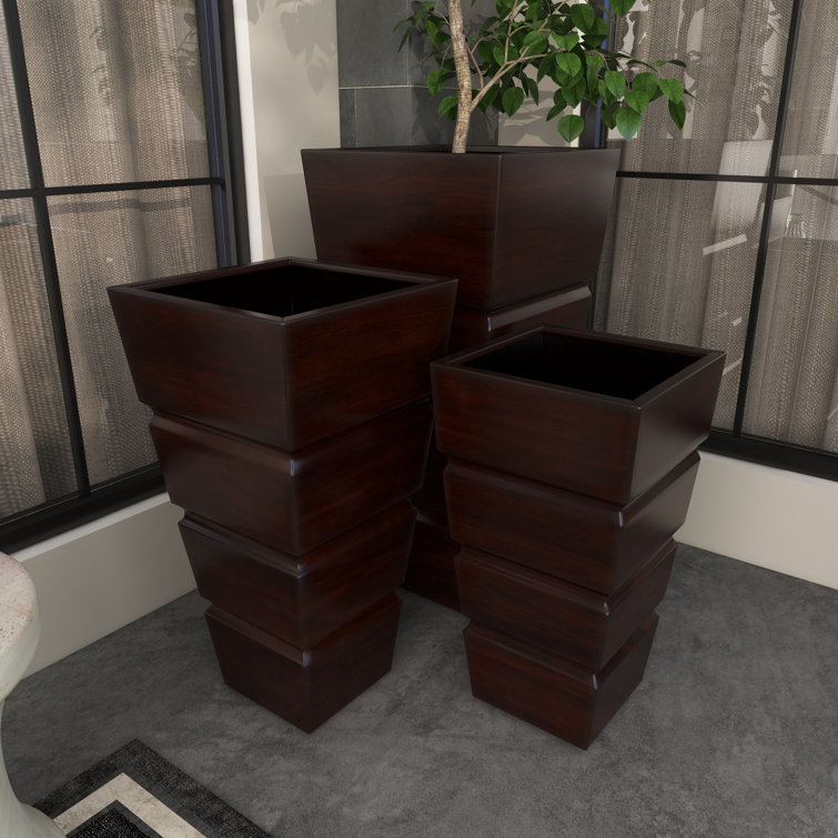 Rustic Brown Metal Indoor Outdoor Planter Set with Tapered Base