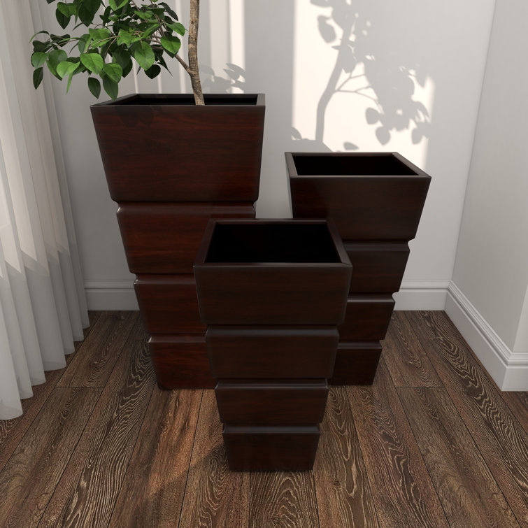 Rustic Brown Metal Indoor Outdoor Planter Set with Tapered Base
