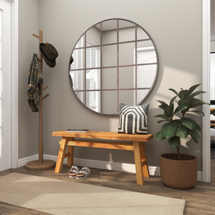 Rustic Trestle-Legged Pale Brown Wood Storage Bench