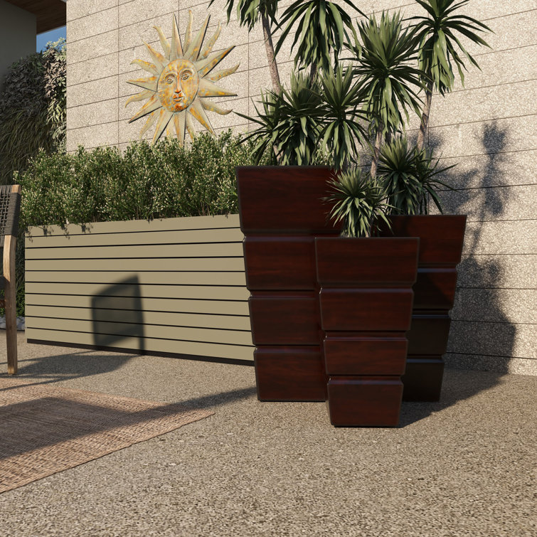 Rustic Brown Metal Indoor Outdoor Planter Set with Tapered Base