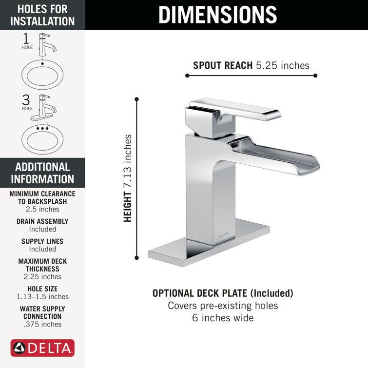 Ara Chrome Single Handle Modern Bathroom Faucet with Brass Construction