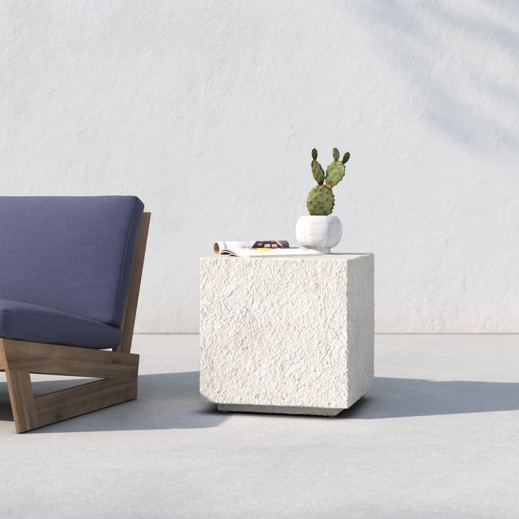 Cadence 18'' White Concrete Square Outdoor Side Table