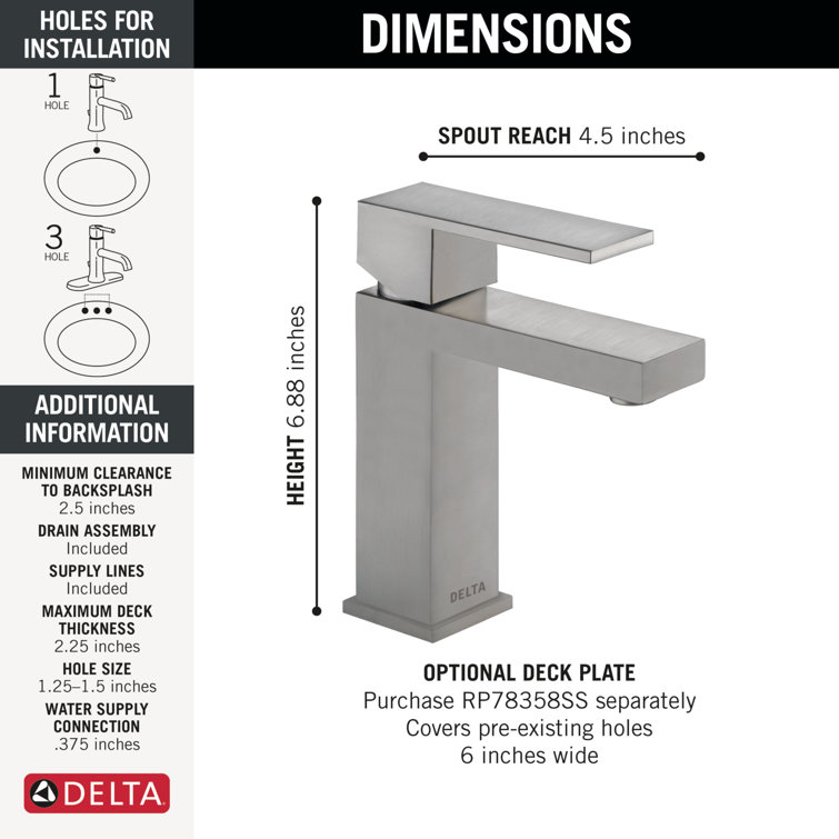 Sleek Modern Single Hole Stainless Steel Bathroom Faucet with Drain Assembly