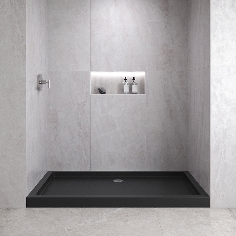 Glossy Black Rectangular Acrylic Shower Base with Center Drain