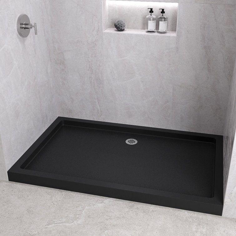 Glossy Black Rectangular Acrylic Shower Base with Center Drain