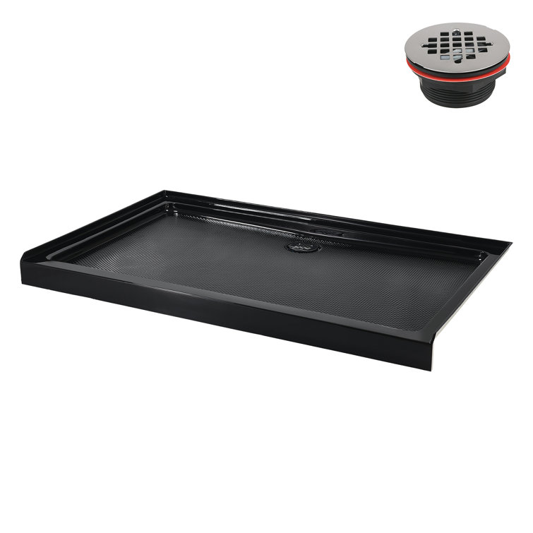 Glossy Black Rectangular Acrylic Shower Base with Center Drain