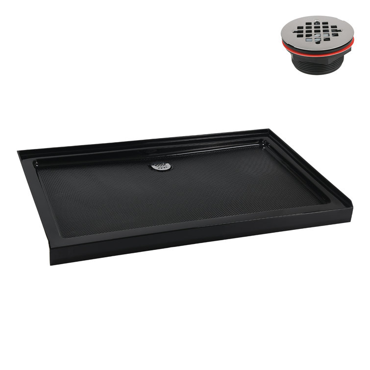Glossy Black Rectangular Acrylic Shower Base with Center Drain