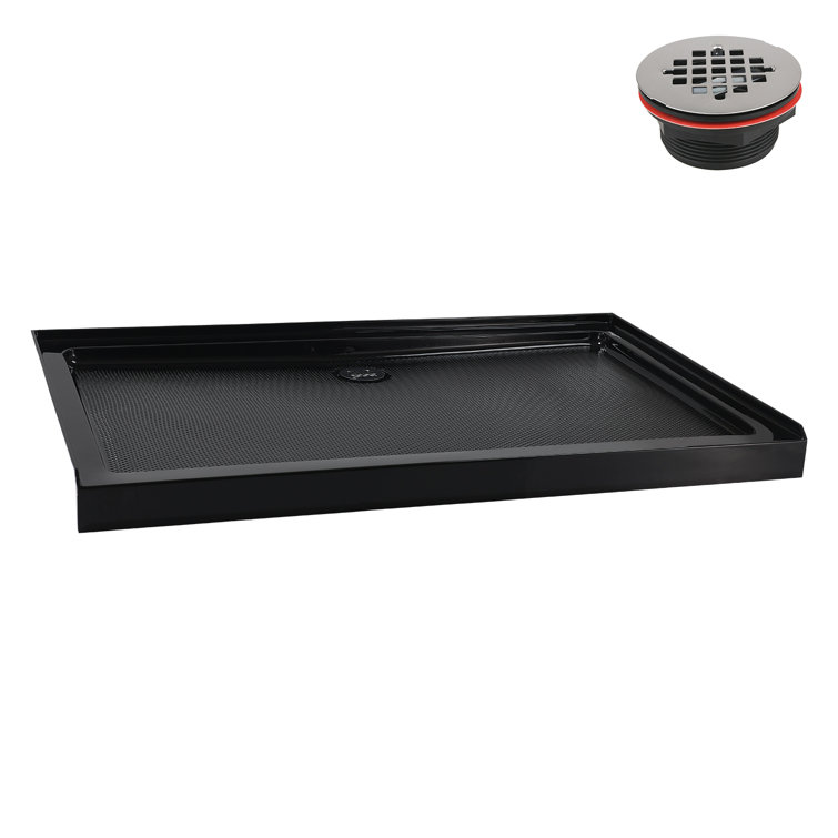 Glossy Black Rectangular Acrylic Shower Base with Center Drain