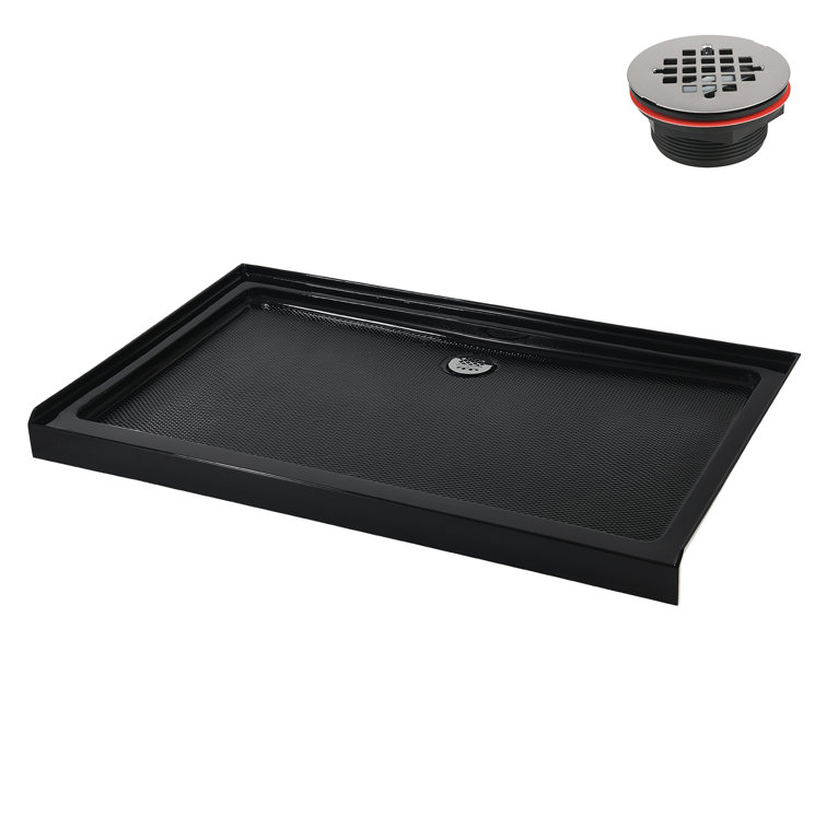Glossy Black Rectangular Acrylic Shower Base with Center Drain