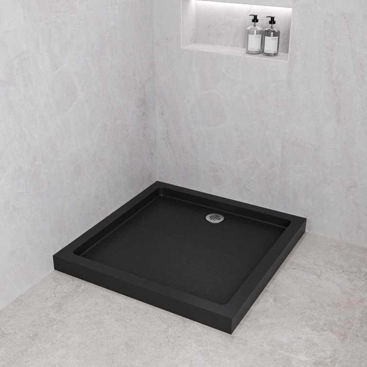 Glossy Black 36'' x 36'' Corner Acrylic Shower Base with Right Drain