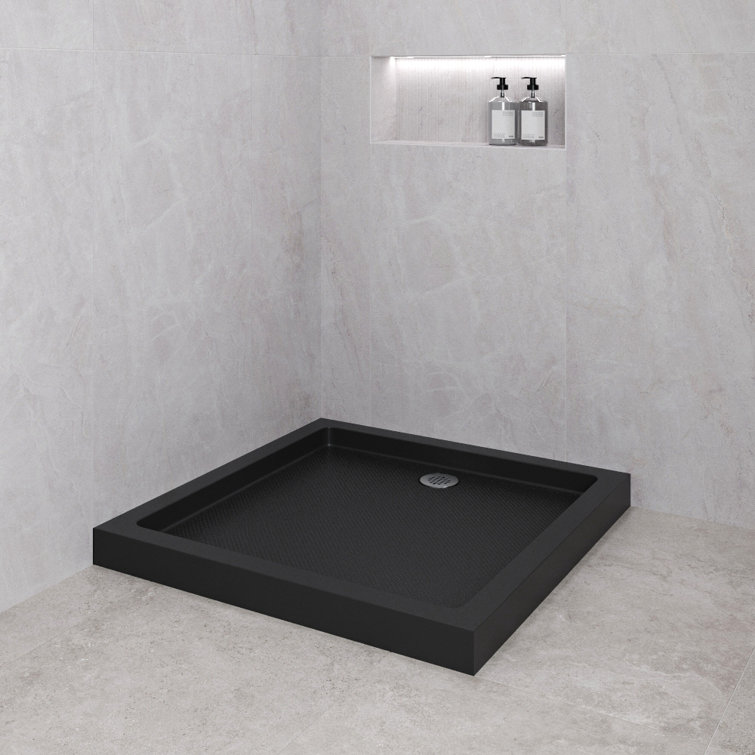 Glossy Black 36'' x 36'' Corner Acrylic Shower Base with Right Drain