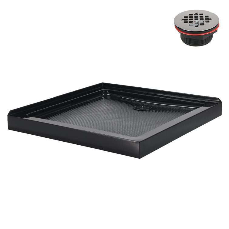 Glossy Black 36'' x 36'' Corner Acrylic Shower Base with Right Drain