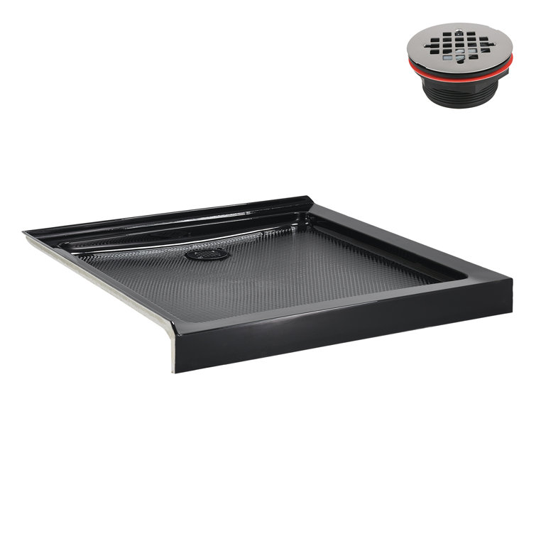 Glossy Black 36'' x 36'' Corner Acrylic Shower Base with Right Drain
