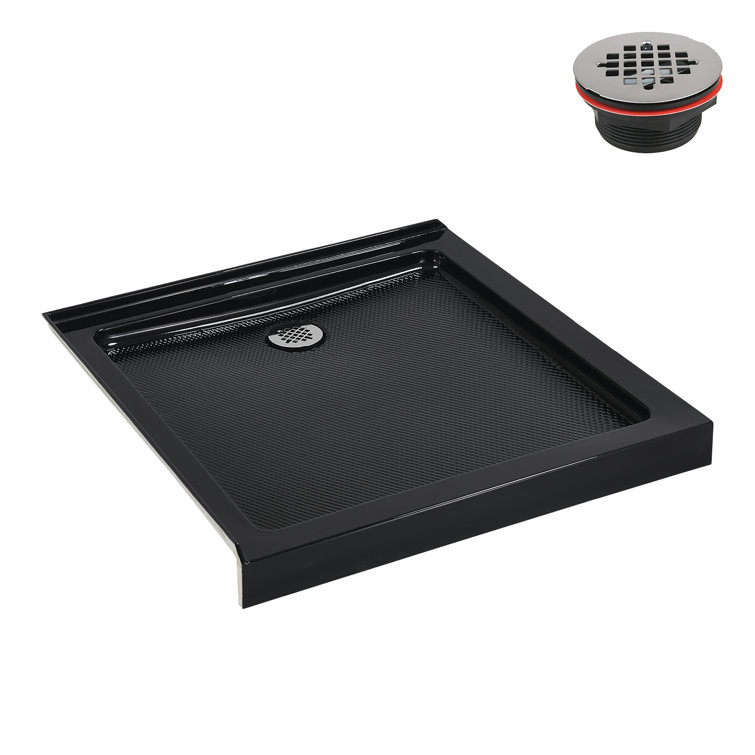 Glossy Black 36'' x 36'' Corner Acrylic Shower Base with Right Drain