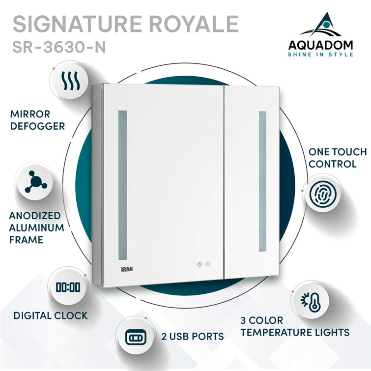 Signature Royale 36" x 30" LED Lighted Medicine Cabinet with Defogger