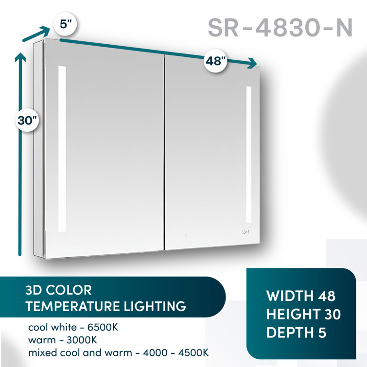 Signature Royale 48" x 30" LED Lighted Medicine Cabinet with Defogger