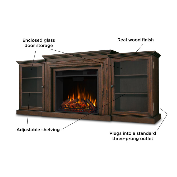 Chestnut Oak 72" TV Stand with Electric Fireplace and Glass Cabinets