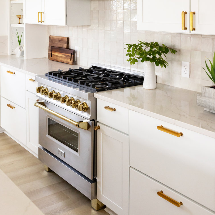 36" Stainless Steel and Gold Dual Fuel Range with Convection Oven